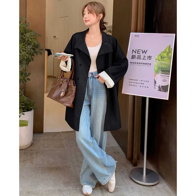 ミディ丈フェイクレザージャケット(2colors)