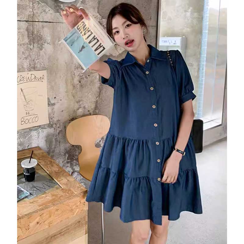 ミニ丈デニムティアードワンピース