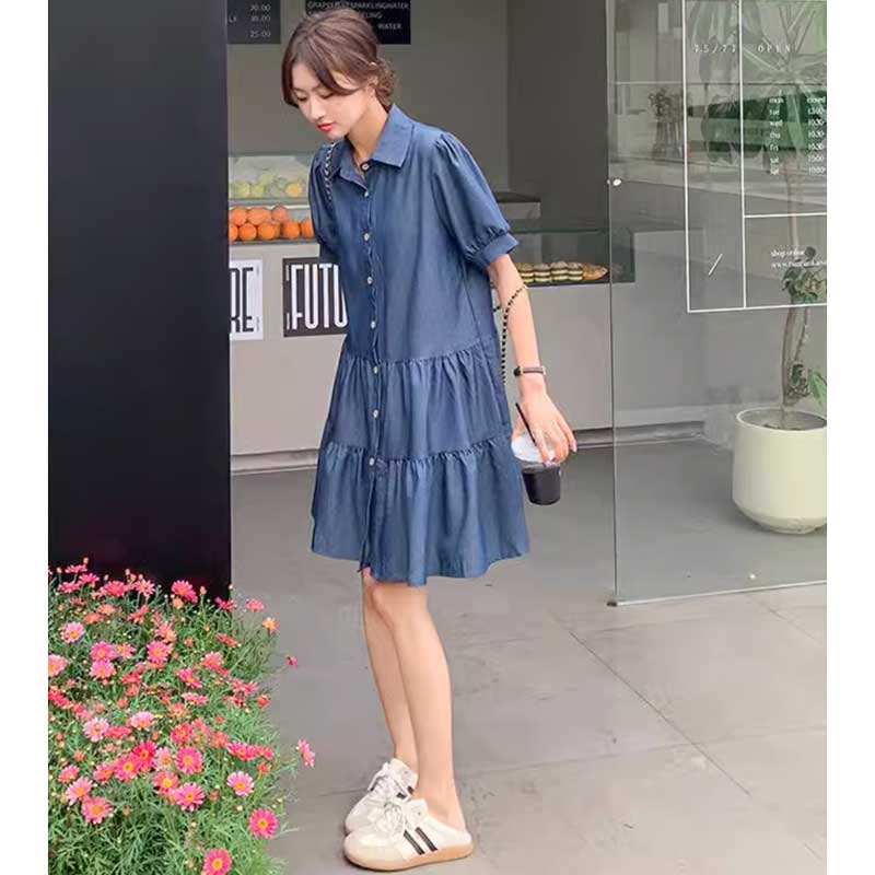 ミニ丈デニムティアードワンピース