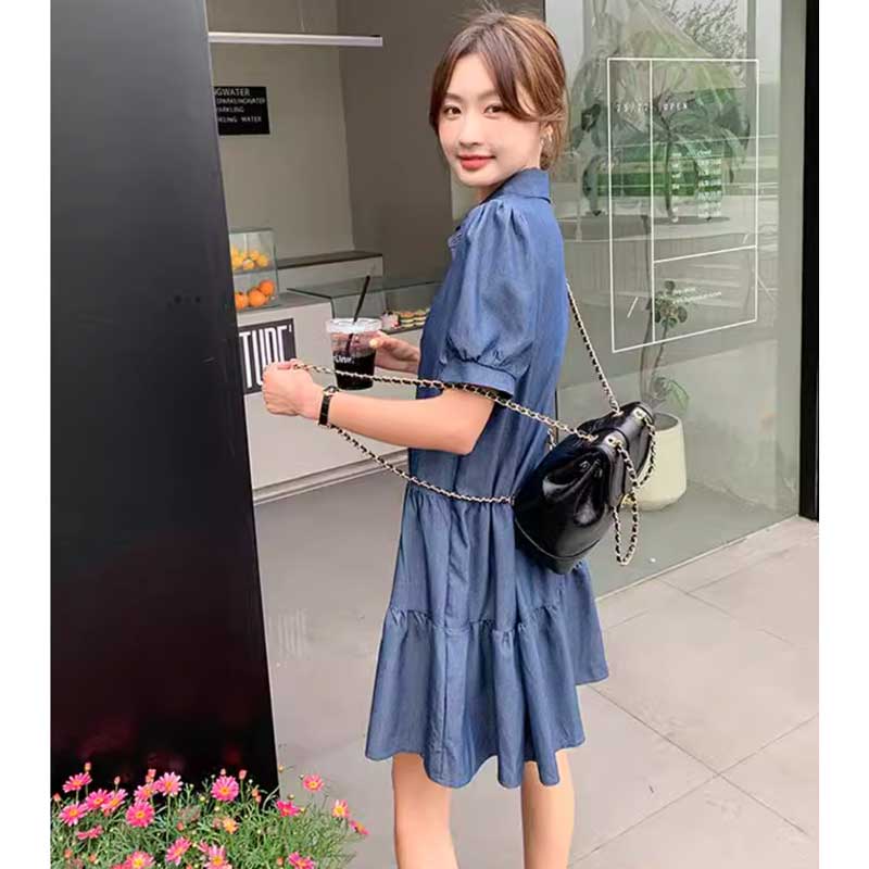 ミニ丈デニムティアードワンピース