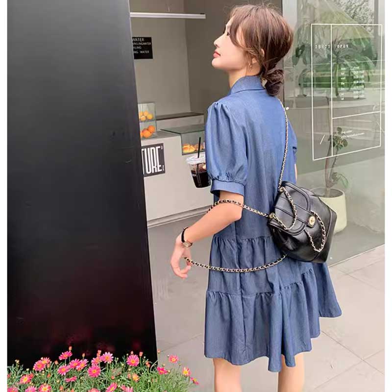 ミニ丈デニムティアードワンピース