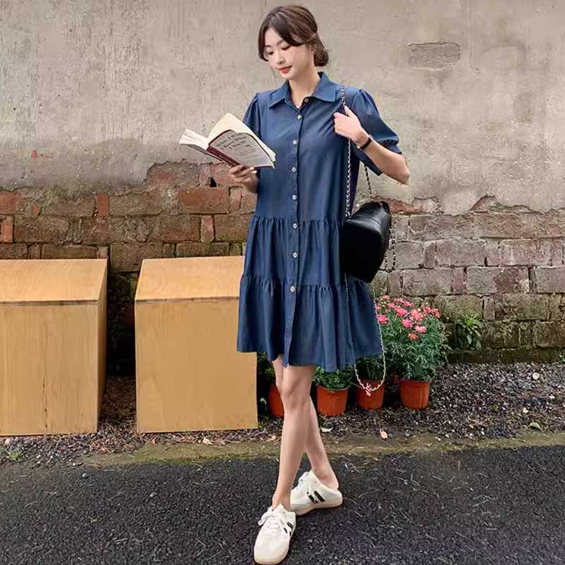 ミニ丈デニムティアードワンピース