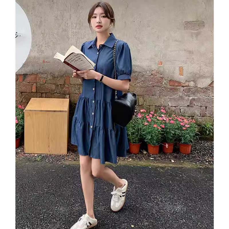 ミニ丈デニムティアードワンピース