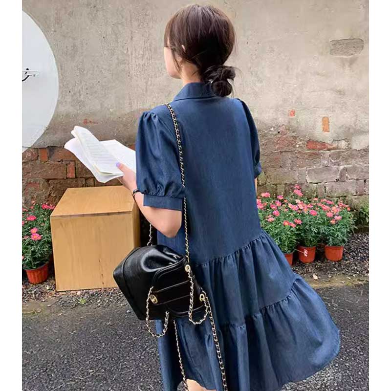 ミニ丈デニムティアードワンピース