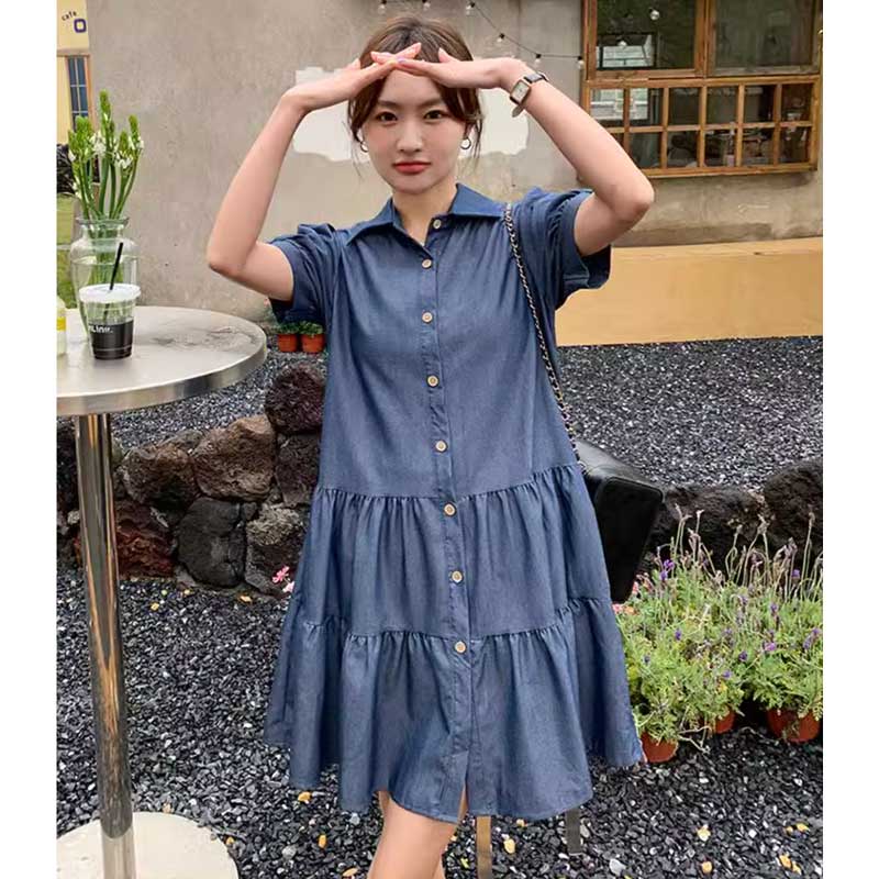 ミニ丈デニムティアードワンピース