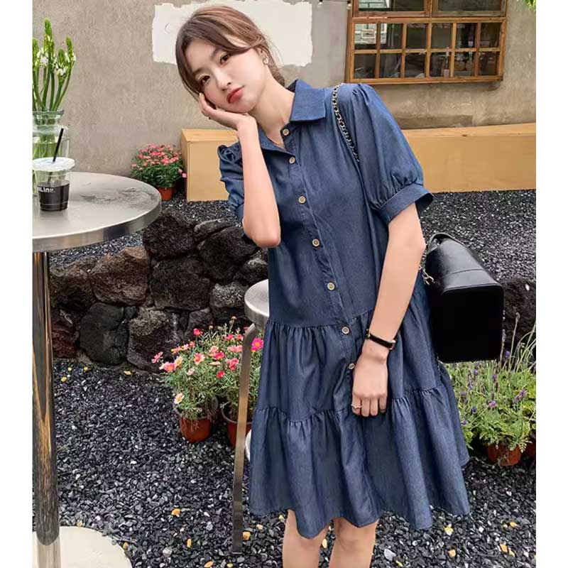 ミニ丈デニムティアードワンピース