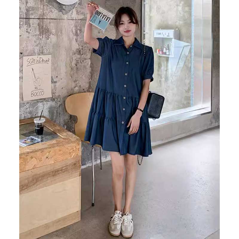 ミニ丈デニムティアードワンピース