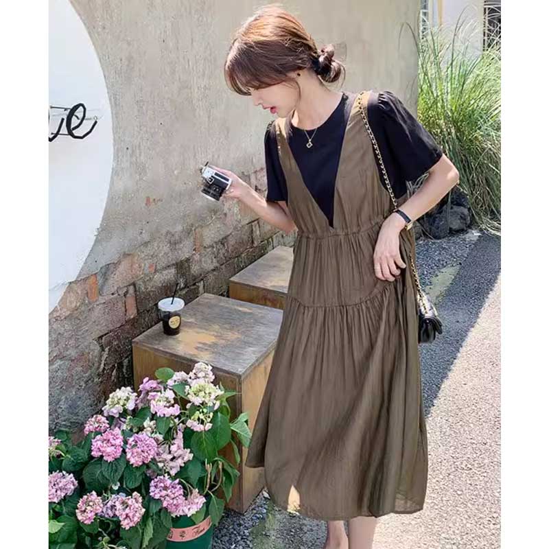 レイヤード風ギャザーワンピース