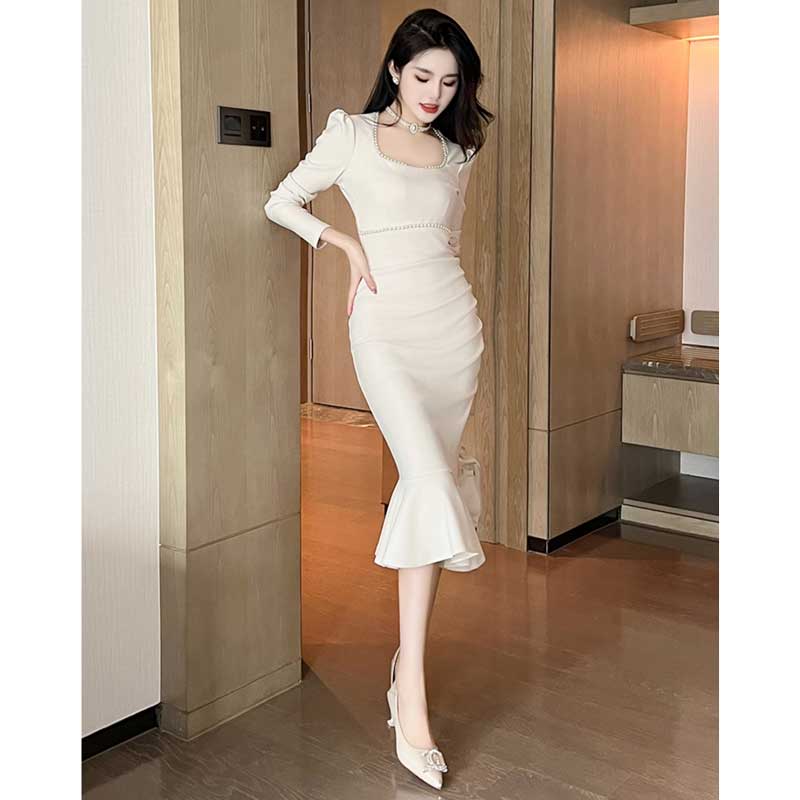 スクエアネックマーメイドワンピース(3colors)