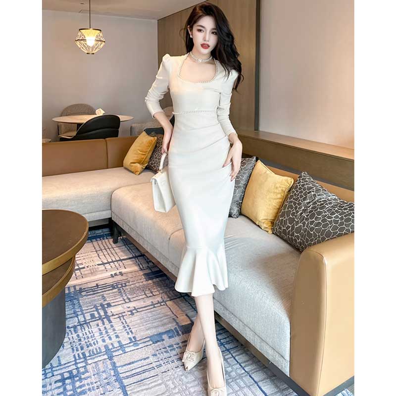 スクエアネックマーメイドワンピース(3colors)