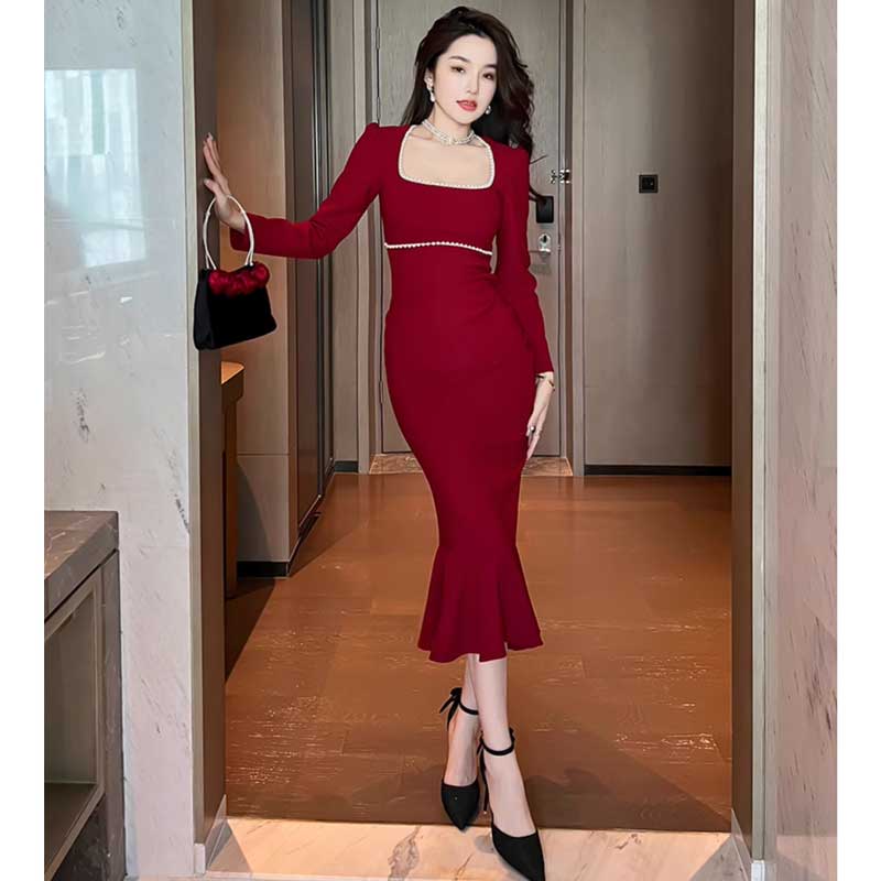 スクエアネックマーメイドワンピース(3colors)