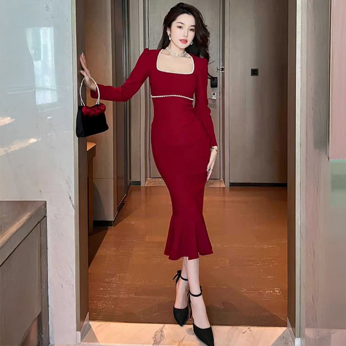 スクエアネックマーメイドワンピース(3colors)