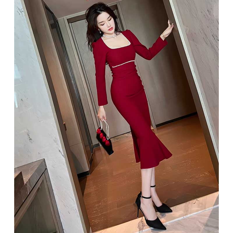 スクエアネックマーメイドワンピース(3colors)