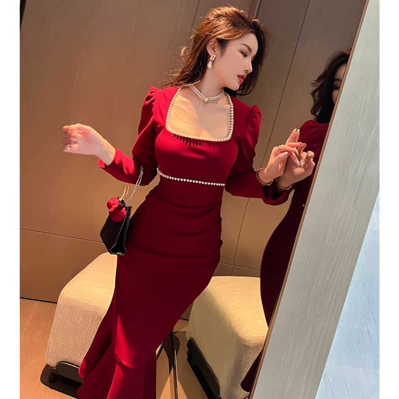 スクエアネックマーメイドワンピース(3colors)