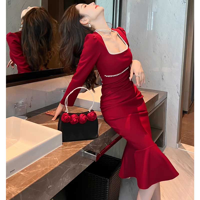 スクエアネックマーメイドワンピース(3colors)