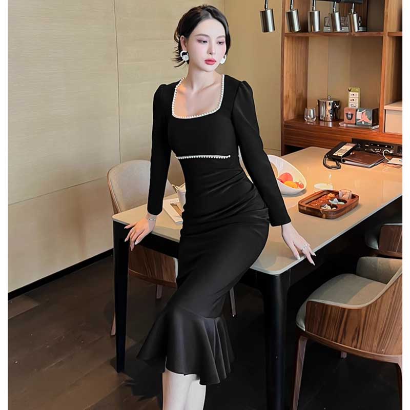 スクエアネックマーメイドワンピース(3colors)