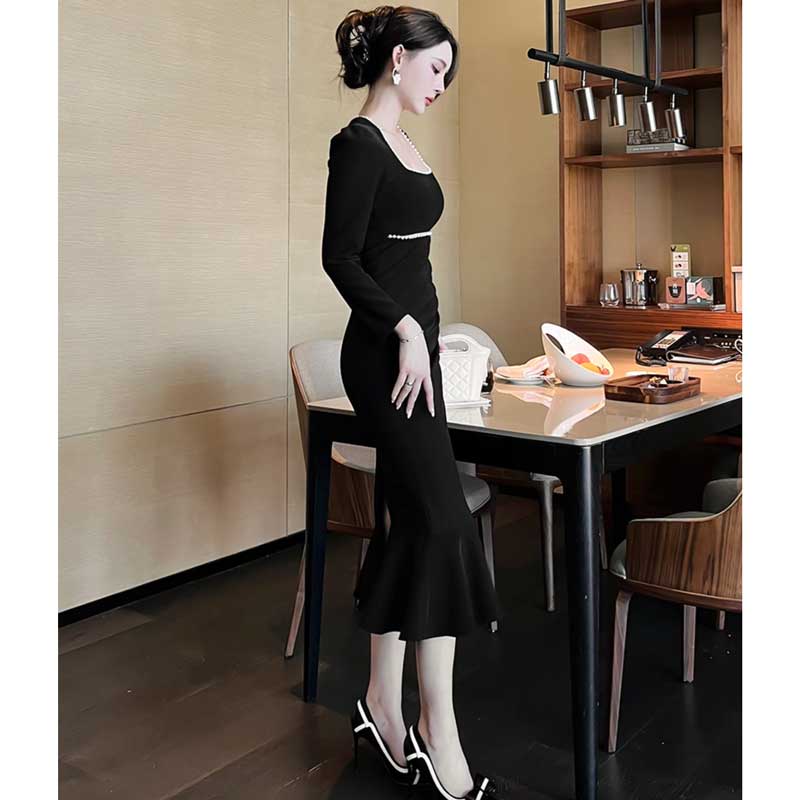 スクエアネックマーメイドワンピース(3colors)