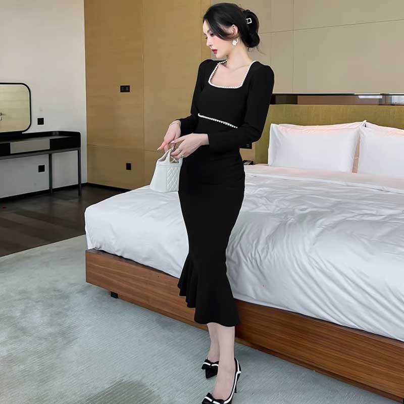 スクエアネックマーメイドワンピース(3colors)