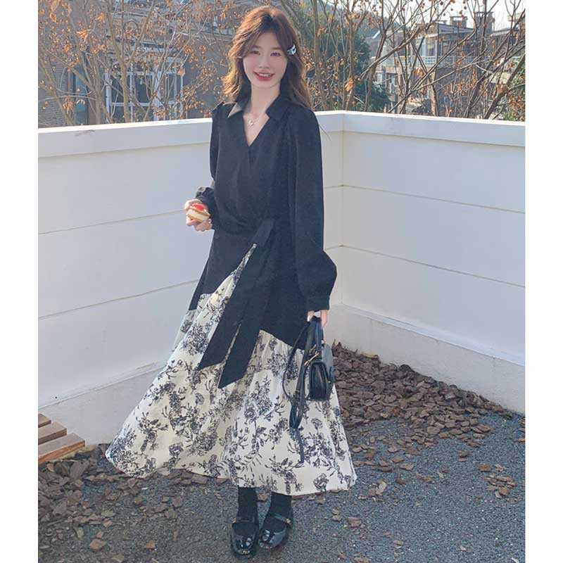 レイヤード風フローラルワンピース