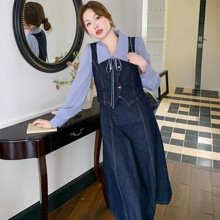 レイヤード風デニムワンピース