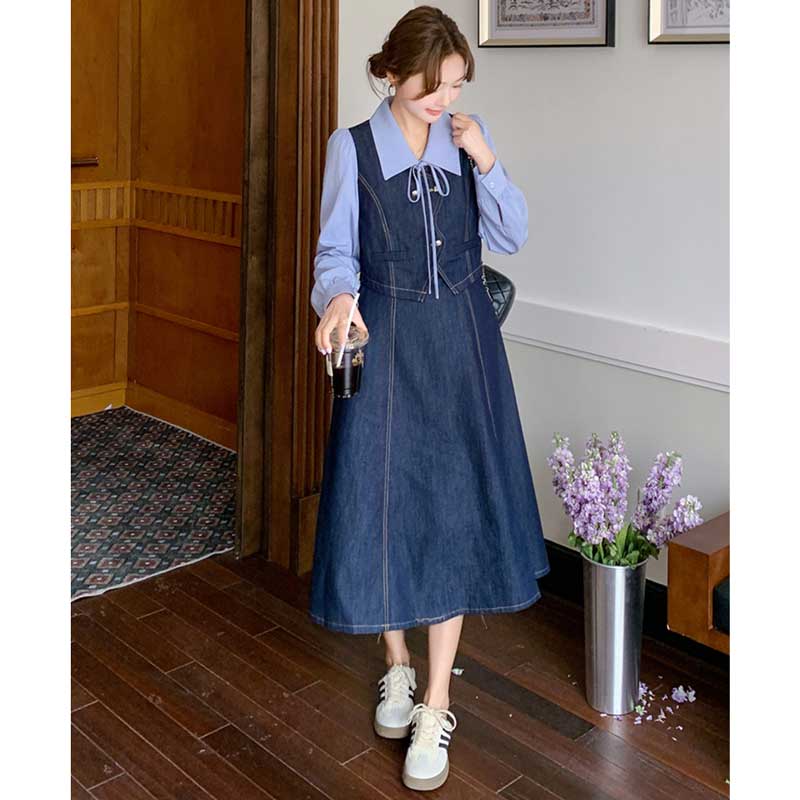 レイヤード風デニムワンピース