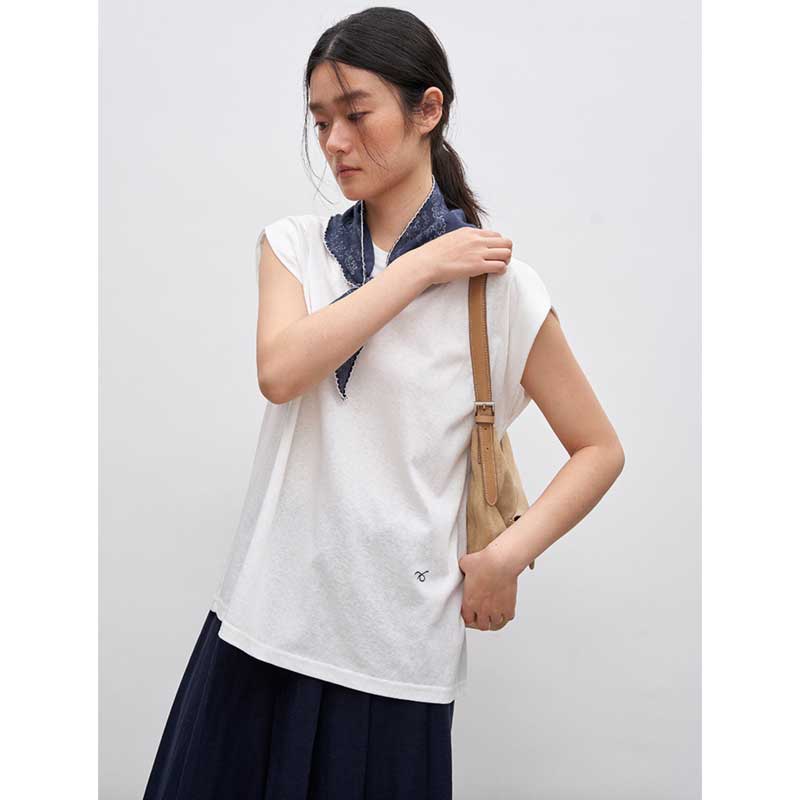 スカーフ付きフレンチスリーブカットソー(2colors)