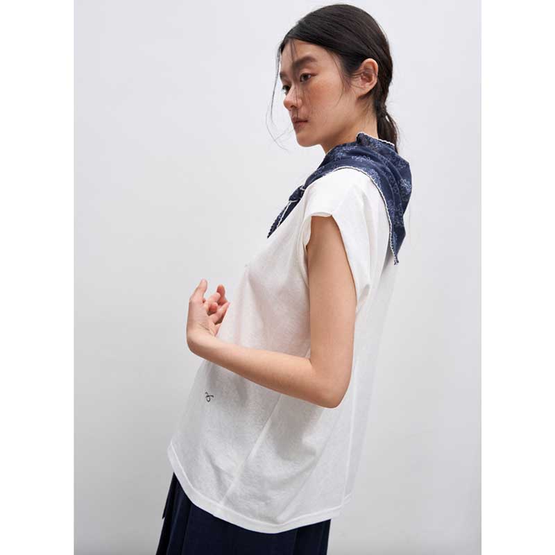 スカーフ付きフレンチスリーブカットソー(2colors)