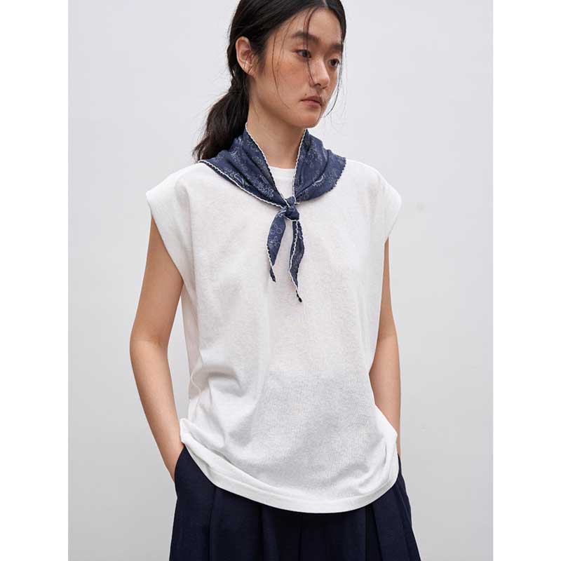 スカーフ付きフレンチスリーブカットソー(2colors)