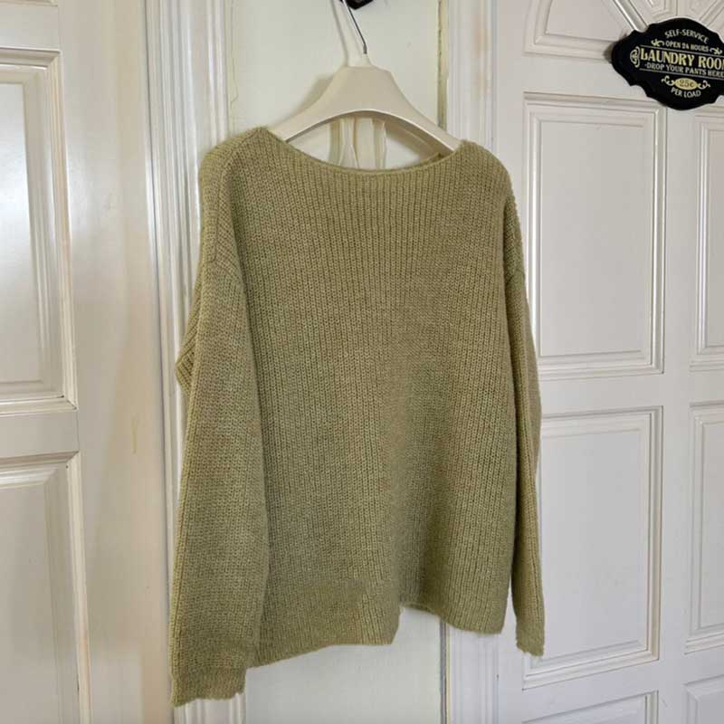 スカーフリボン付きラウンドネックニット(3colors)