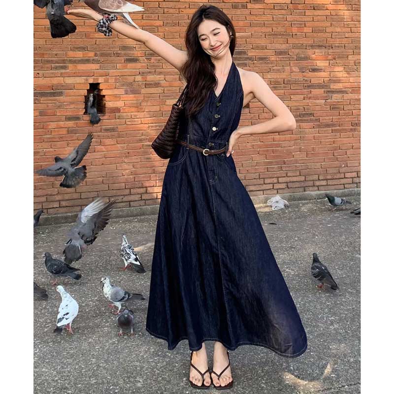 ホルターネックデニムワンピース