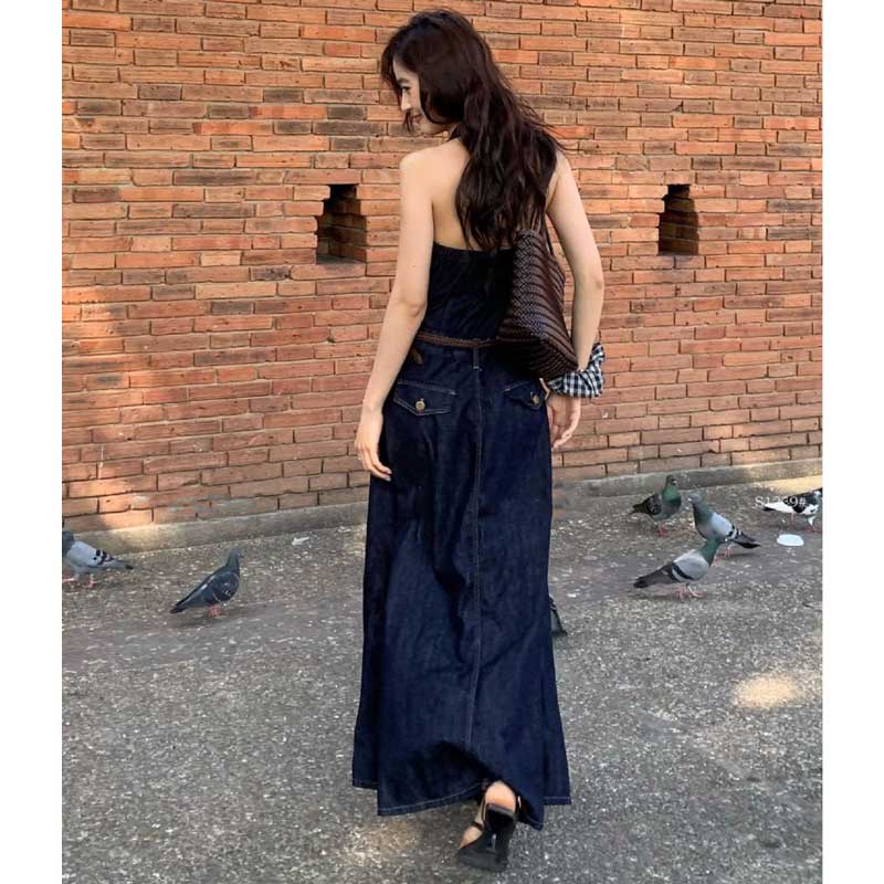 ホルターネックデニムワンピース