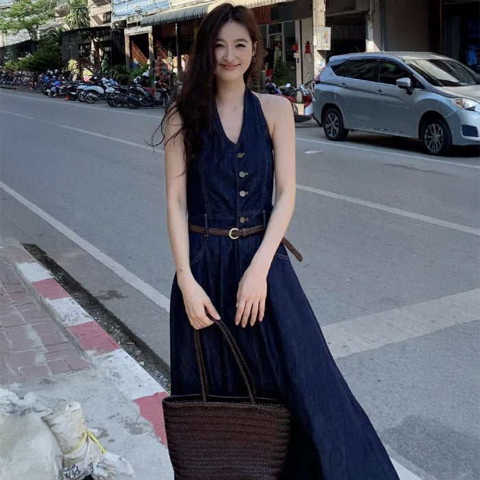 ホルターネックデニムワンピース