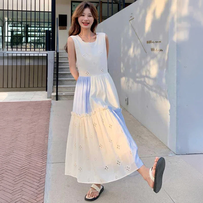 パッチワーク風ティアードワンピース