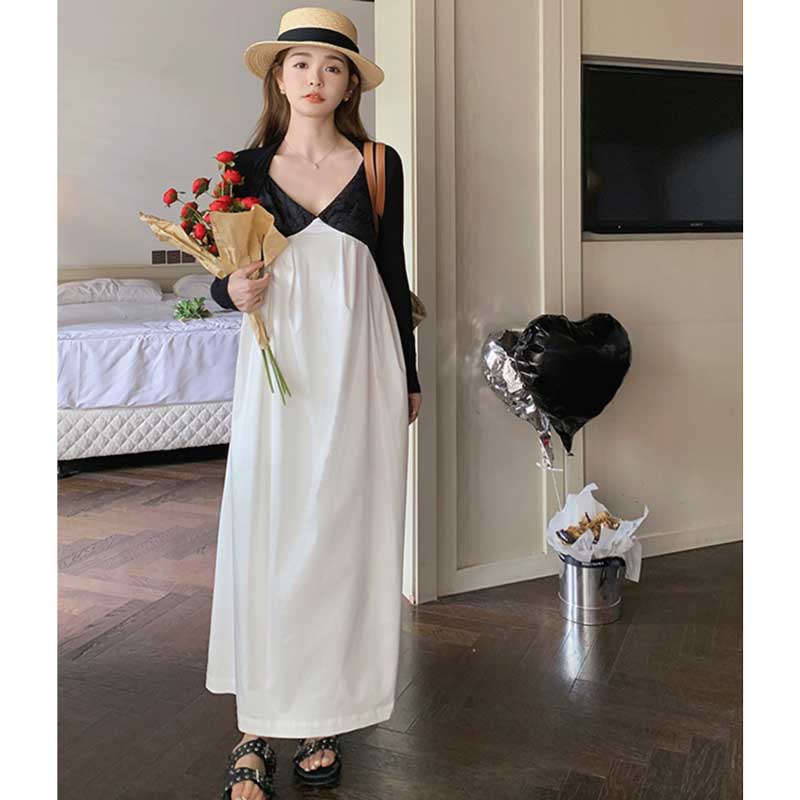 ショート丈カーディガン×ツートンワンピース