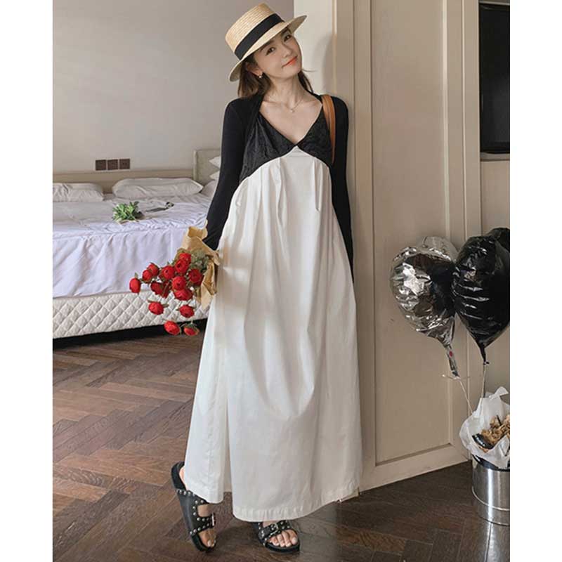 ショート丈カーディガン×ツートンワンピース