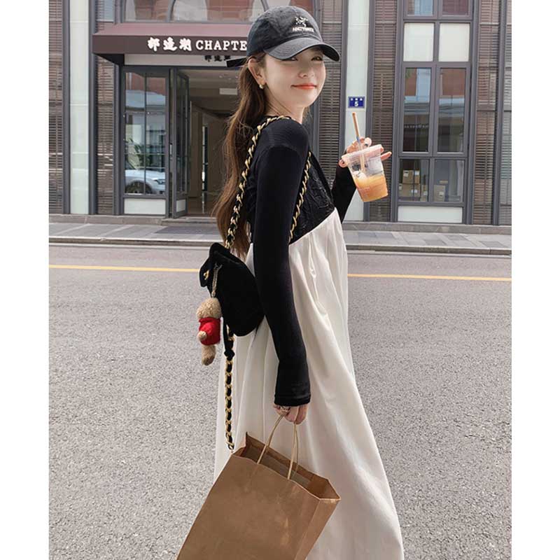 ショート丈カーディガン×ツートンワンピース