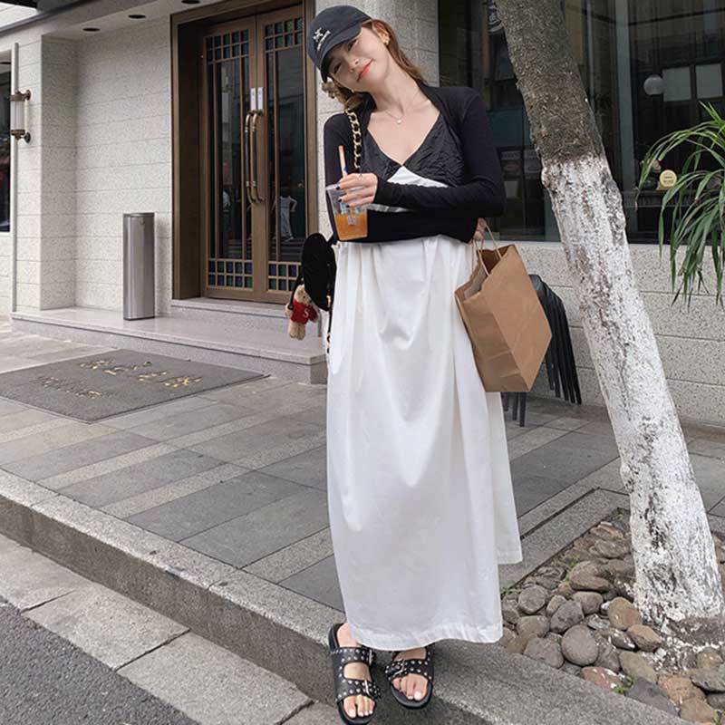 ショート丈カーディガン×ツートンワンピース