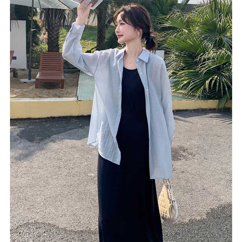 ライトシアーシャツ×ノースリーブワンピース