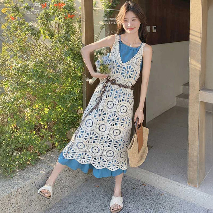サマーレースニットレイヤードワンピース