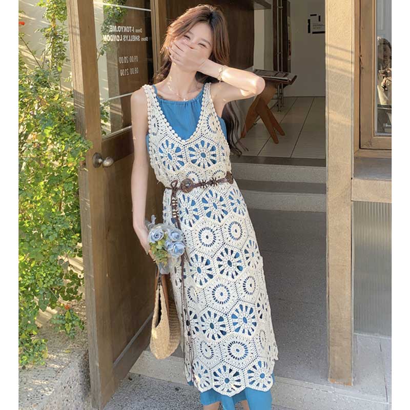 サマーレースニットレイヤードワンピース