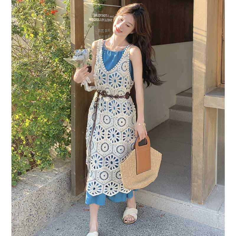 サマーレースニットレイヤードワンピース