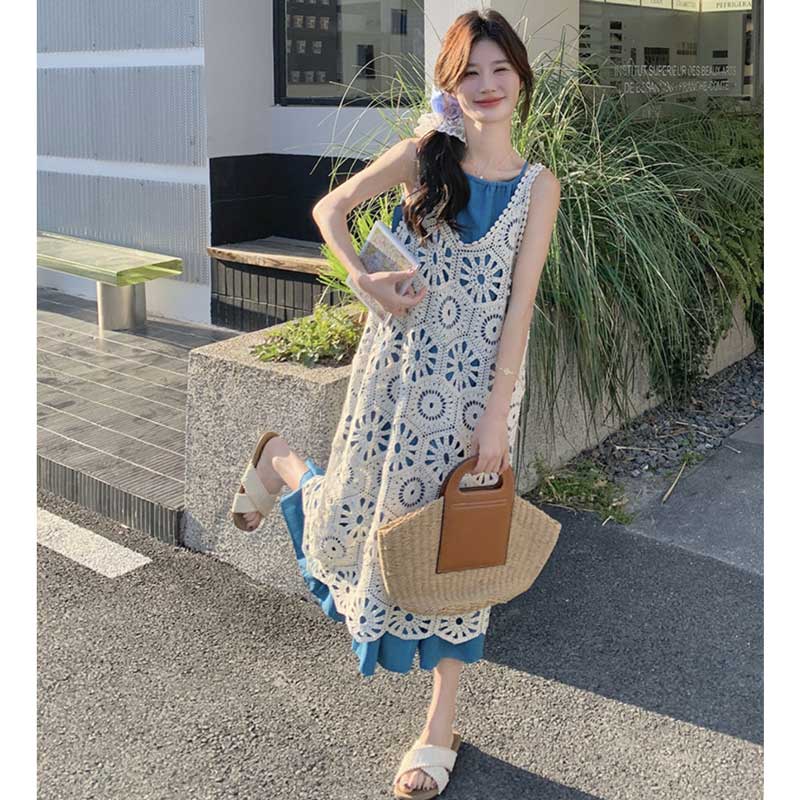 サマーレースニットレイヤードワンピース