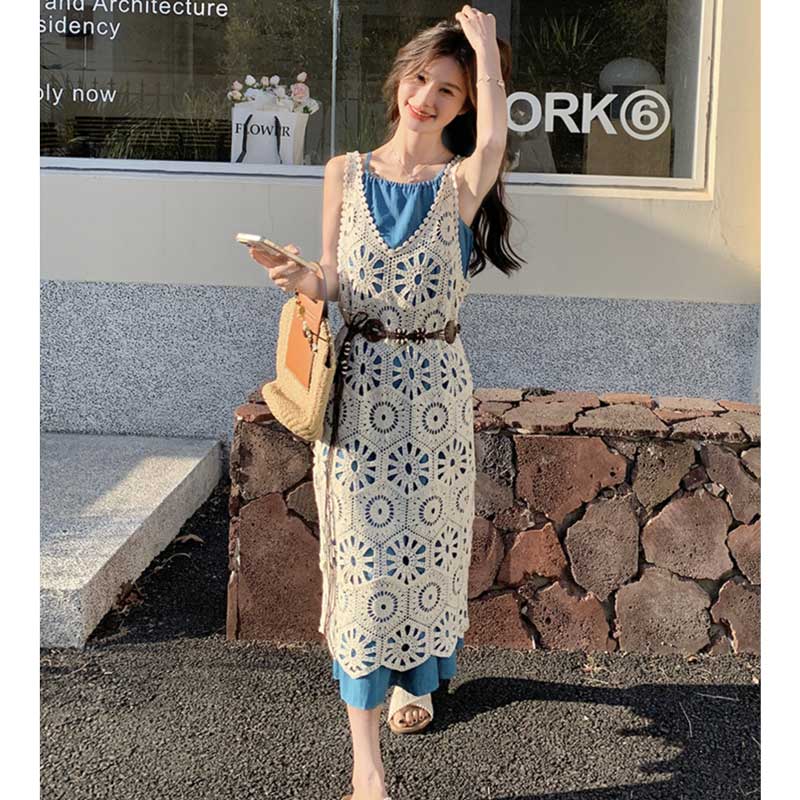 サマーレースニットレイヤードワンピース