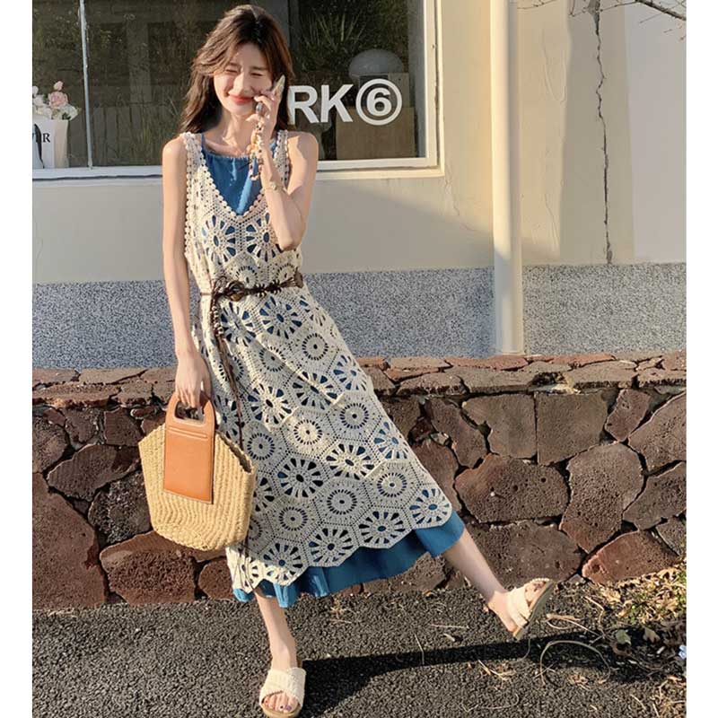 サマーレースニットレイヤードワンピース