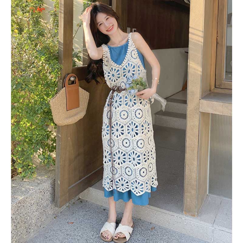 サマーレースニットレイヤードワンピース
