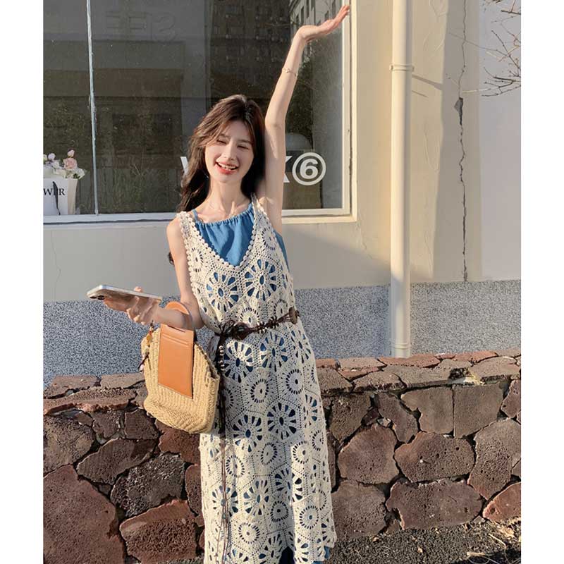 サマーレースニットレイヤードワンピース