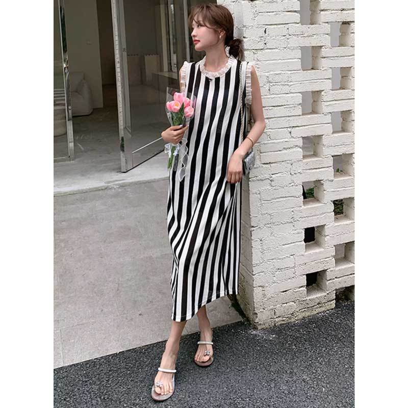ノースリーブストライプワンピース