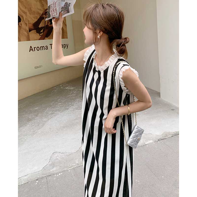 ノースリーブストライプワンピース
