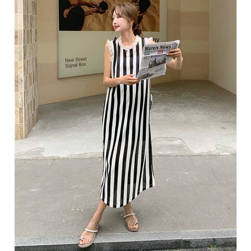 ノースリーブストライプワンピース