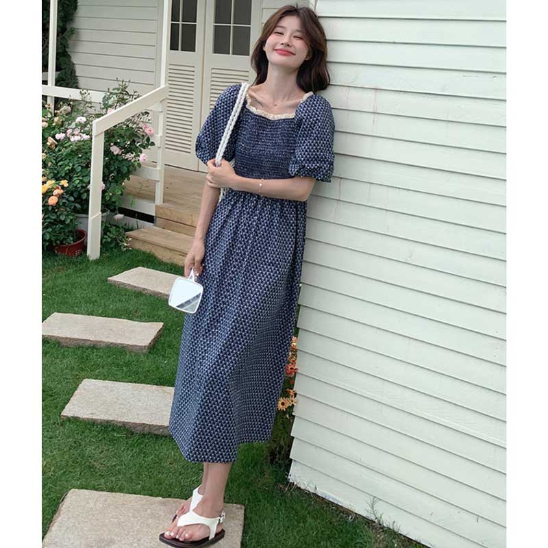 ネイビーシャーリングワンピース